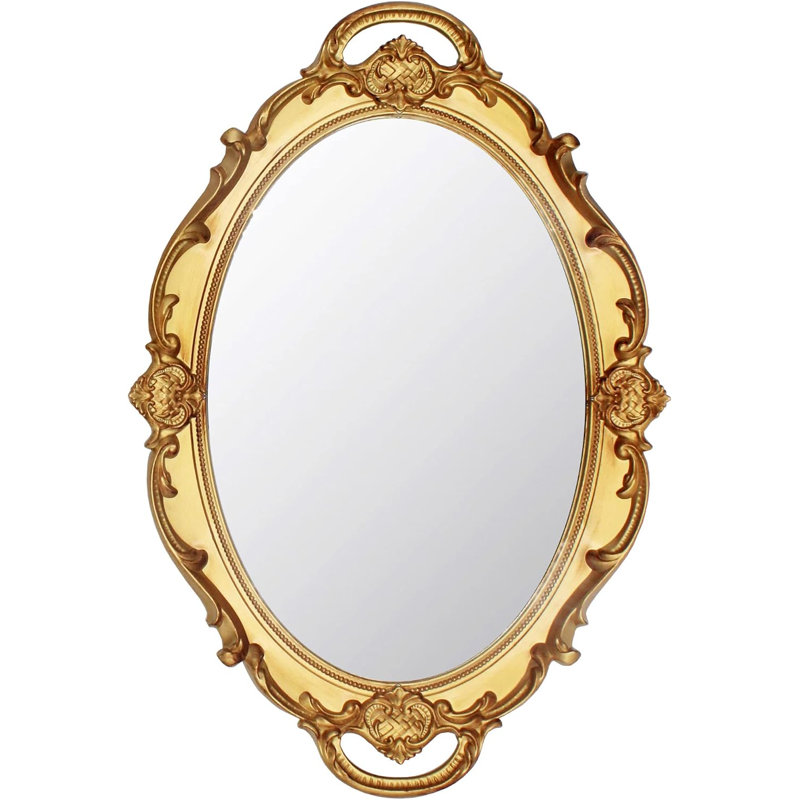 Miroir ovale antique (doré), 14,5 x 10 pouces (37 x 25,5 cm) | Miroir mural décoratif vintage à suspendre