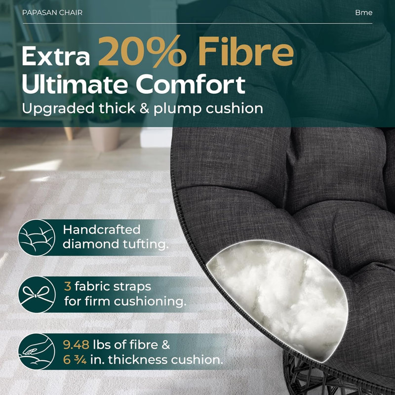 Ariyelle Swivel Papasan Accent Chair with Extra Thick Cushion for Ultimate Comfort, 30.3'' H X 37.4'' W X 19.9'' D, Black