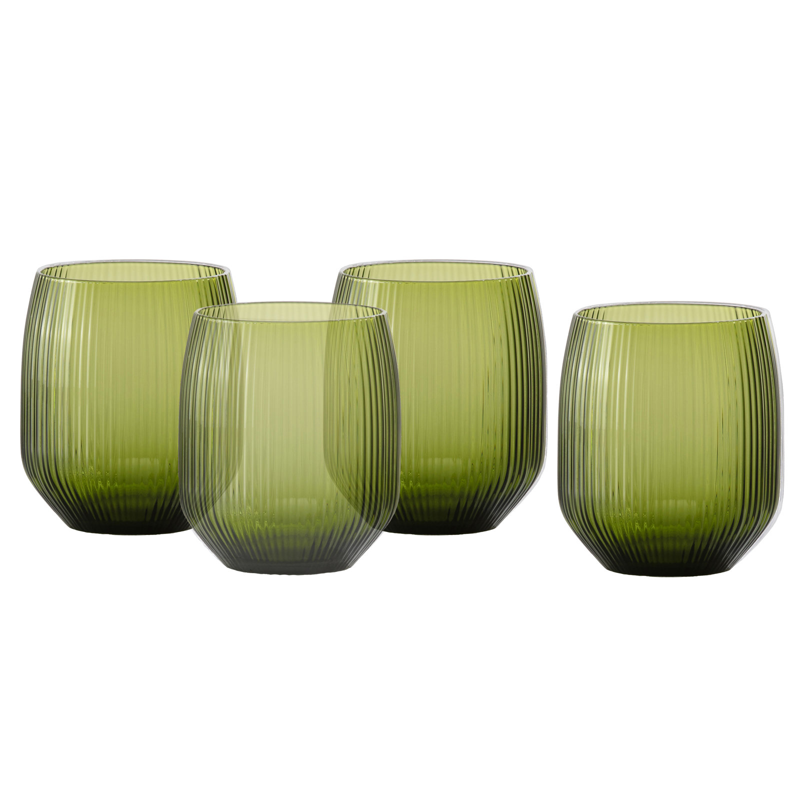 Ribbed Highball Glass, Textured Palm Green, 17.5 fl oz