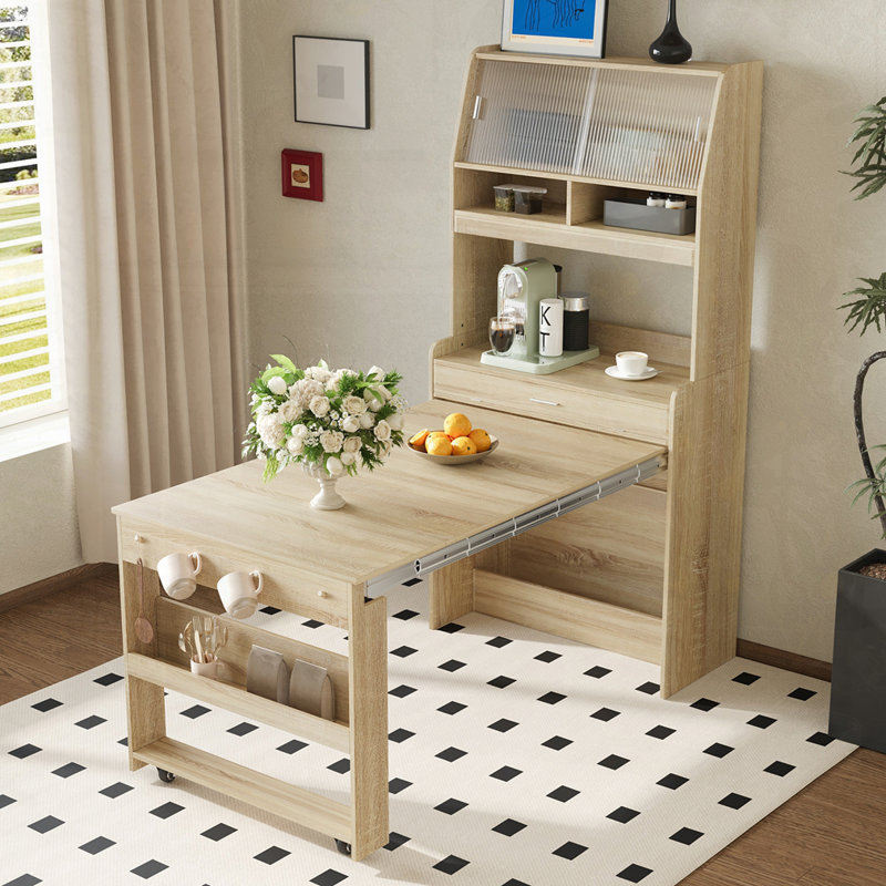 Foldable Dining Table with Buffet, Natural