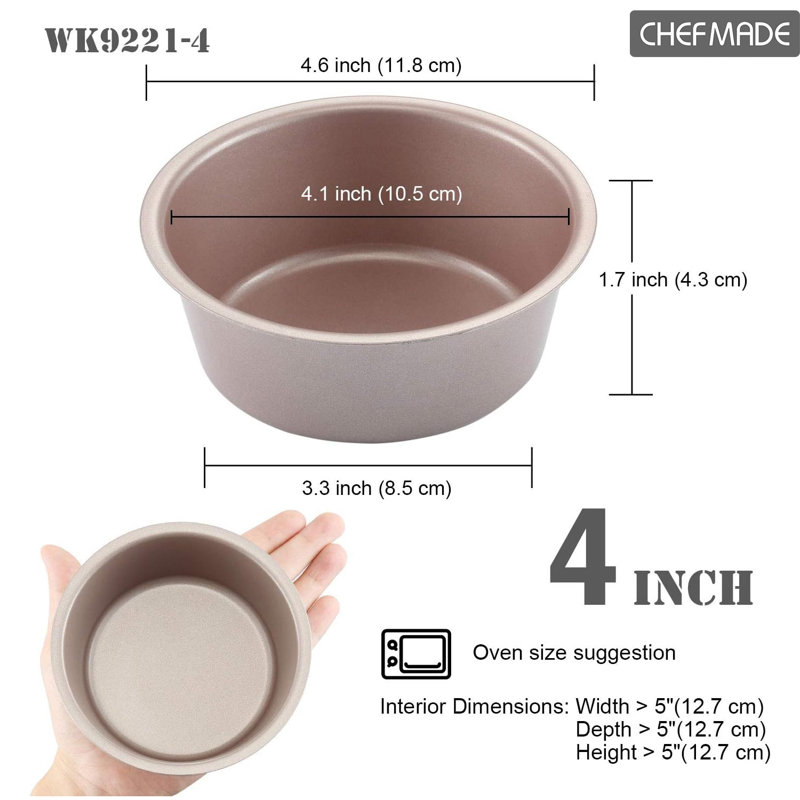 CHEFMADE Mini Cheese Cake Pan Set, 4-Inch 4Pcs Non-Stick Round Cake and Loaf Bakeware for Oven