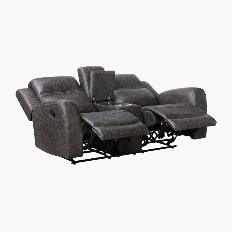 Ensemble de salon inclinable manuel double en microfibre 3 pièces Roybal, Charcoal