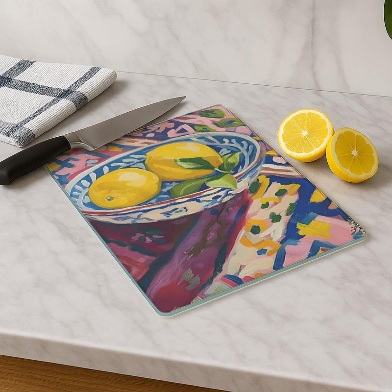 Durable Tempered Glass Cutting Board, 7.9 x 11.8 inches | 100% Antibacterial, Non-Slip Silicone Feet | Easy Clean Surface, Perfect for Food Prep & Kitchen Use, Not Dishwasher, Microwave, or Oven Safe