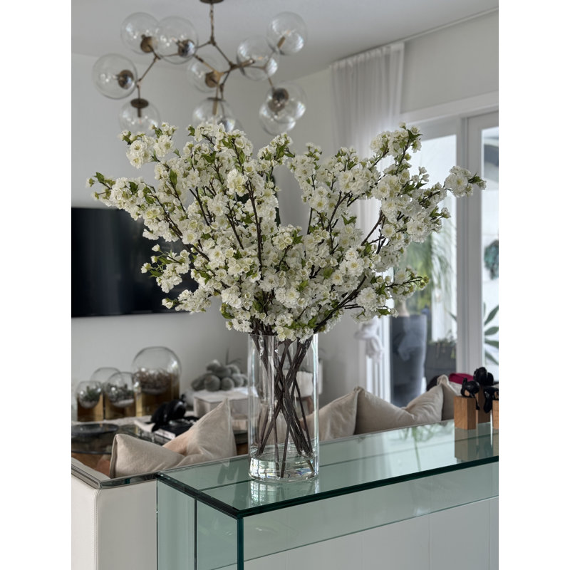 Cherry Blossoms In 16" Glass Cylinder, White