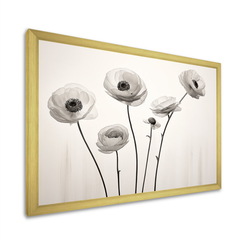 Ranunculus rétro rêves II, H 16 po x l 32 po x P 1 po, Cadre doré simple