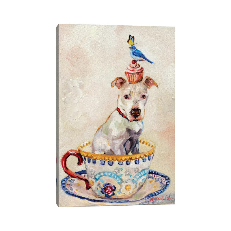 «Pitty Party» par Karen Weber - peinture sur toile tendue, H 26 po x l 18 po x 1,5 po