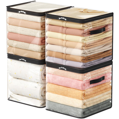 4 Pack Clear Clothes Storage Bags, Sweater Storage With Zipper, 36L Vinyl Foldable Moving Bags, Storage Container For Blankets Bed Sheet Sweater Yarns