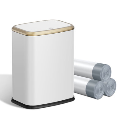 2.1 Gallon Press‑Top Stainless Steel Trash Can – Ultra‑Slim 6.6" Wide, Odor‑Blocking, Includes 60 Bags for Bathroom, Bedroom, Office (White)