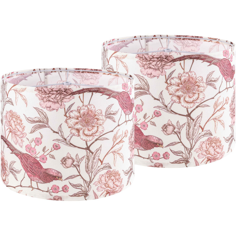 2Pcs Medium Lampshade Polyester Printing Flowers And Birds Drum Lamp Shade For Tablelamp,Floor Lamps,Wall Hanging,Diy Pendant Light,Spider Fitter 13"Top X 13"Bottom X 10"High,Assembly Required