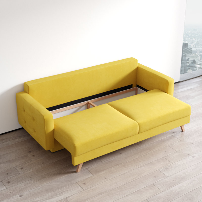 Vegas Sofa 90" Upholstered Sleeper Sofa, Yellow