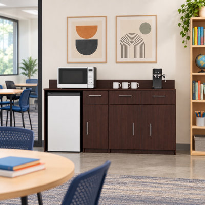 Cabinet de rafraîchissement de bureau avec mini-réfrigérateur - Station de café commerciale entièrement assemblée - l 72 po x P 24 po x H 36 po