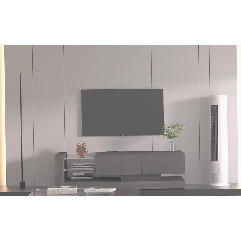 Meuble télé à DEL avec armoires de rangement, 16 lumières DEL à 4 modes de couleurs, Noir