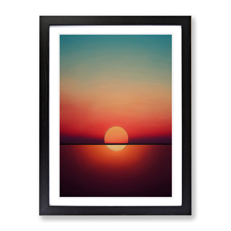 Blissful Abstract Sunset - Wall Art, Black Framed, 66cm H x 48cm W x 2cm D, White