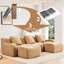 Canapé d'angle modulaire avec tissu de haute qualité, accoudoirs incurvés, structure antidérapante, mousse haute densité 32D, confortable pour les longues périodes d'assise, piètement camel, design ergonomique, couleur camel, idéal pour le salon