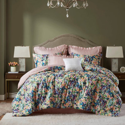 8pcs King Comforter With Soft Brushed Microfiber, - Design, And Ruffled Decor Pillows Vintage Cottage Look, Intricate Tufting On Pillows, Breathable Fabric