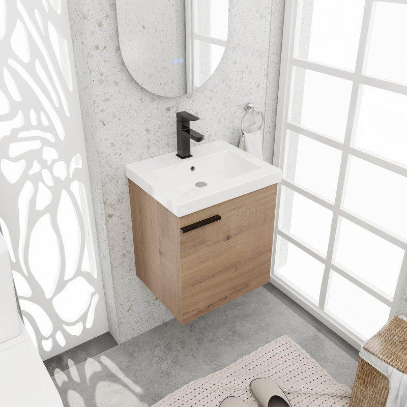  Ensemble de meuble-lavabo simple 18 po avec plateau en céramique Norna, Brun