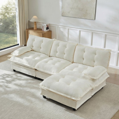 107 Inch 3-Seater Cloud Sofa, Modular Sectional Couch With Deep Seating And Lattice Decorated Cushions, Breathable Chenille Fabric, Beige