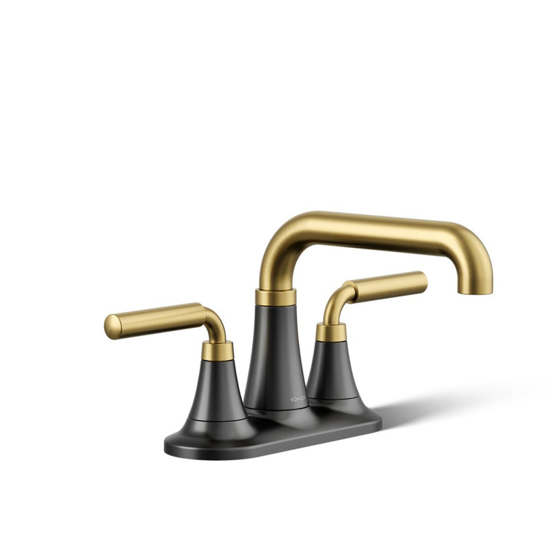 Tone Two-Handle Centerset Bathroom Sink Faucet with Clicker Drain, 1.0 GPM, Matte Black/Brass