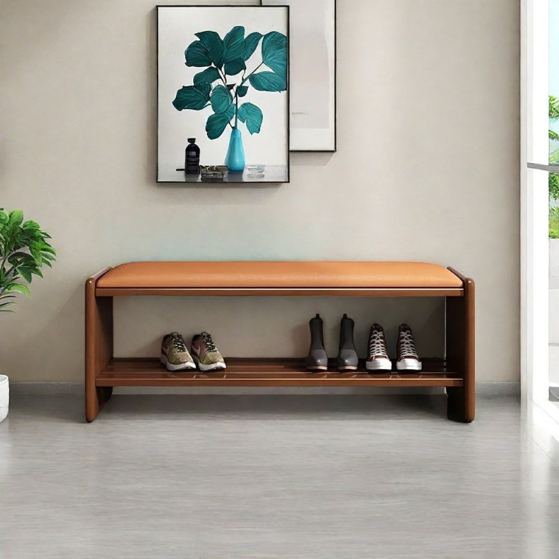 Banc de rangement pour tabouret 35,4 po, Orange / noyer foncé
