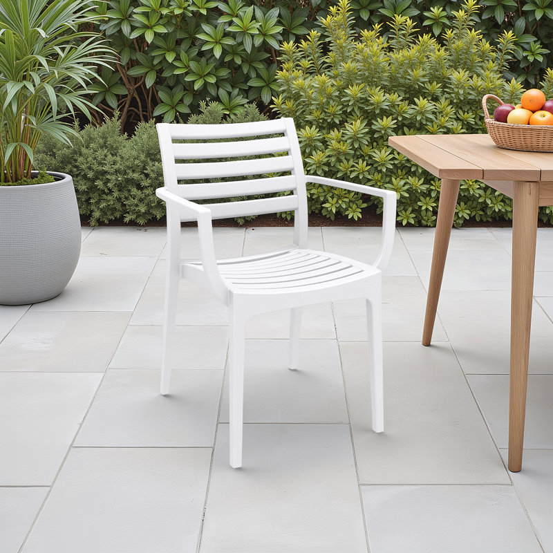 Melissus Stacking Patio Dining Armchair, White