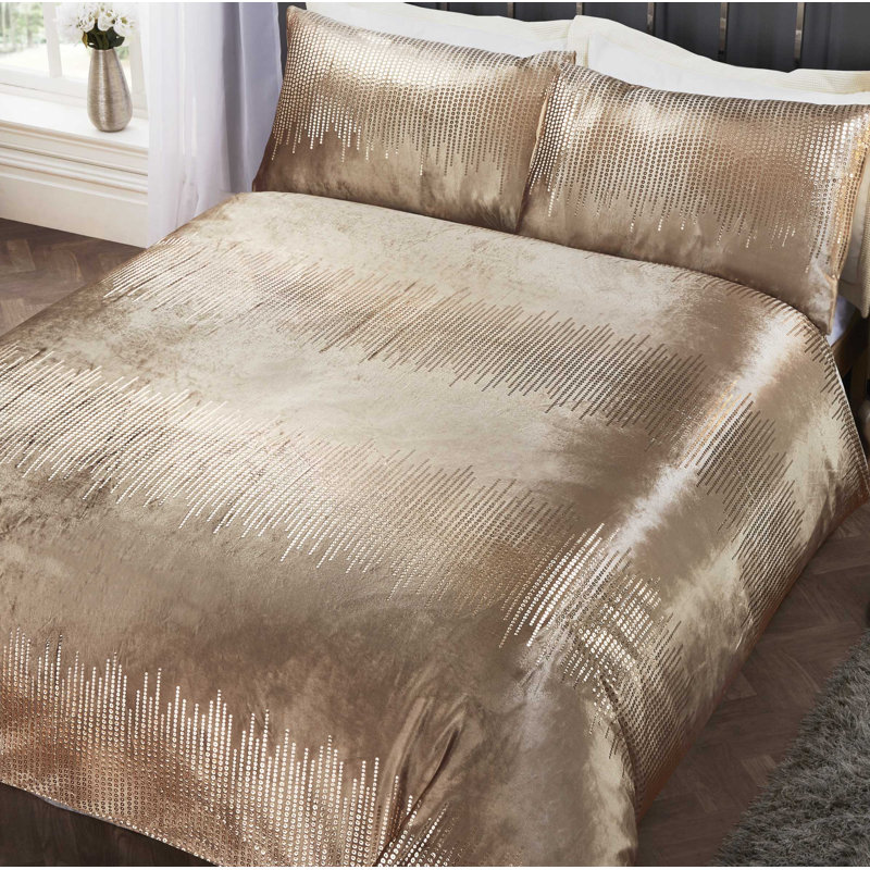 Tallulah Polyester Solid Colour Duvet Cover with Pillowcases Included, Double Duvet Cover + 2 Standard Pillowcases, Gold