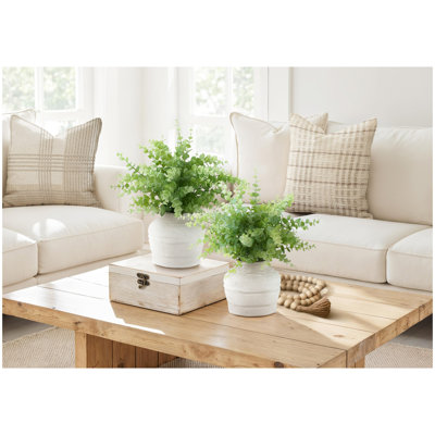 Plante artificielle, ensemble de 2, 16 po de hauteur, herbe d'eucalyptus, table, pots blancs, contemporain, moderne