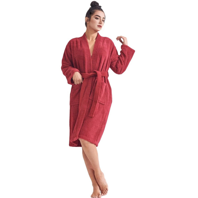 Peignoir mi-mollet 100% coton avec poches Ingobert, P / M, Rouge
