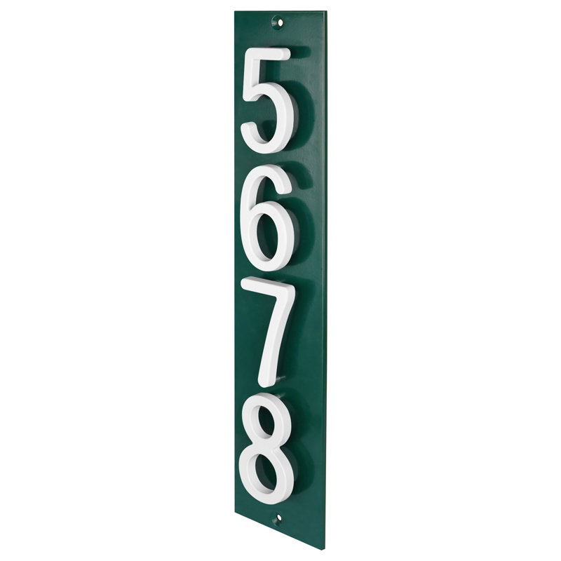 Plaque d'adresse verticale flottante en aluminium Royal Shade - 4 chiffres personnalisés, Vert, Blanc, Oui