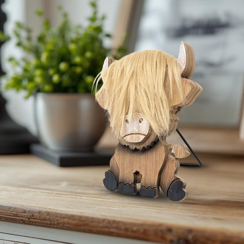 Figurine en bois de vache Highland