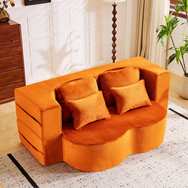 Modern Floor Sofa With 4 Pillows, No Assembly Needed