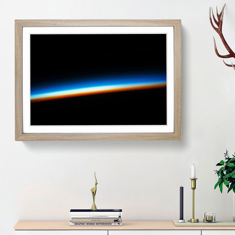 Sunrise Stripe in Abstract - Picture Frame Graphic Art Print, 48cm H x 65cm W x 2cm D, Oak Framed