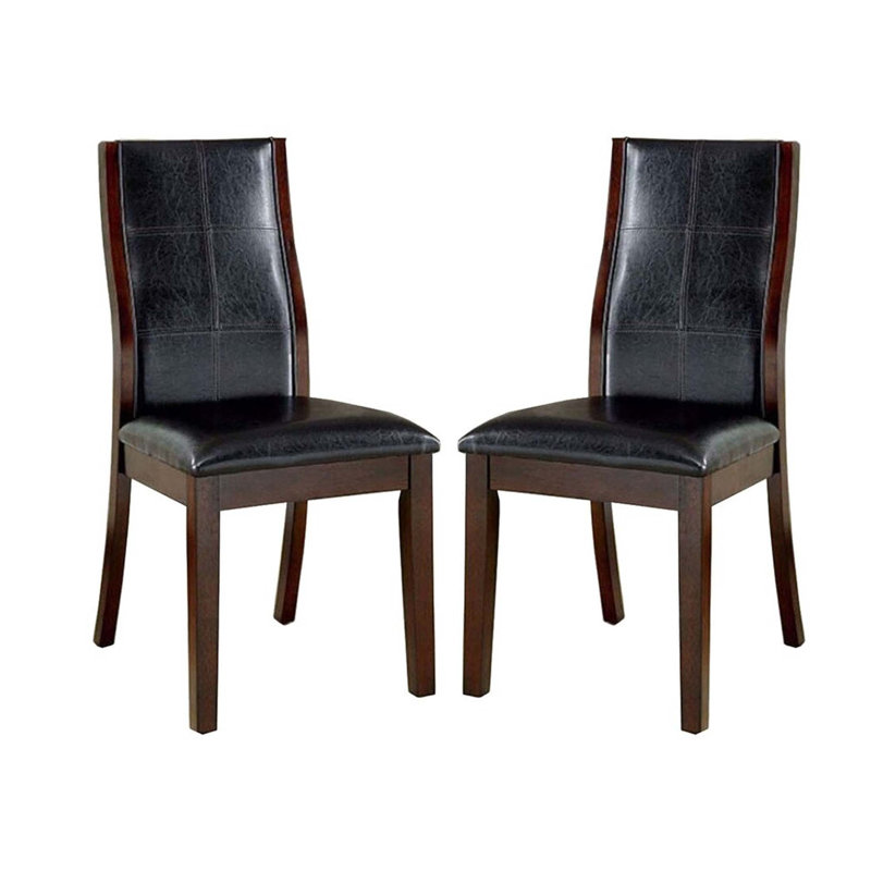Ensemble de chaises d'appoint de salle à manger transitionnelles, ensemble de chaises 2 pièces seulement, siège rembourré en similicuir espresso à dossier courbé brun