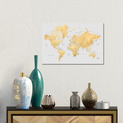 Carte du monde détaillée en giclée sur toile tendue avec châssis Everly