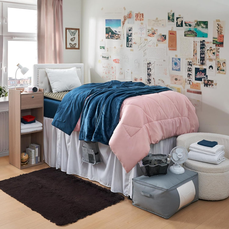 DormCo Packs Box Stitch Comforter, Pink/Blue