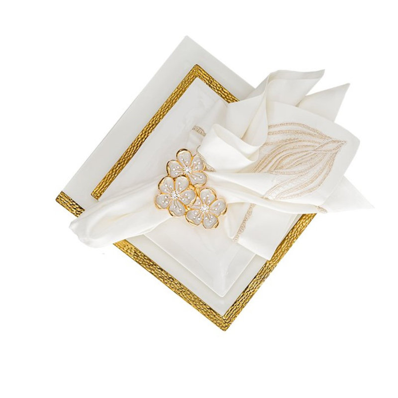 Trio Napkin Ring Gift Box, Gold;White