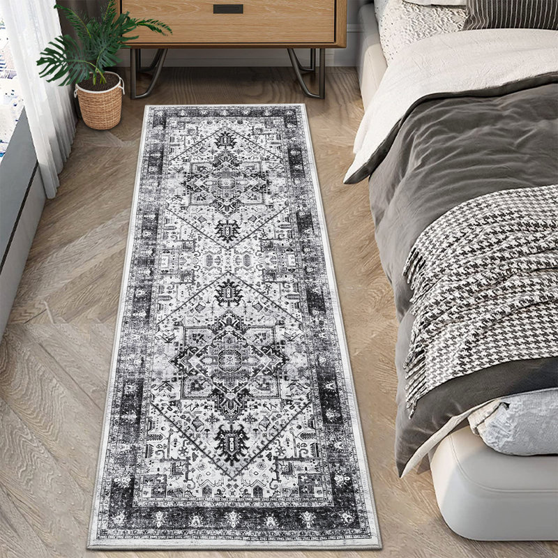 Tapis oriental, tapis antidérapant à poils courts pour entrée, chambre à coucher, salon, Tapis de couloir 2 pi x 6 pi