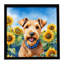 «Lakeland Terrier in Sunflowers», reproduction d'art encadrée