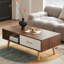 Table basse Boho avec pieds en bois massif et tiroir de rangement coulissant-322085552