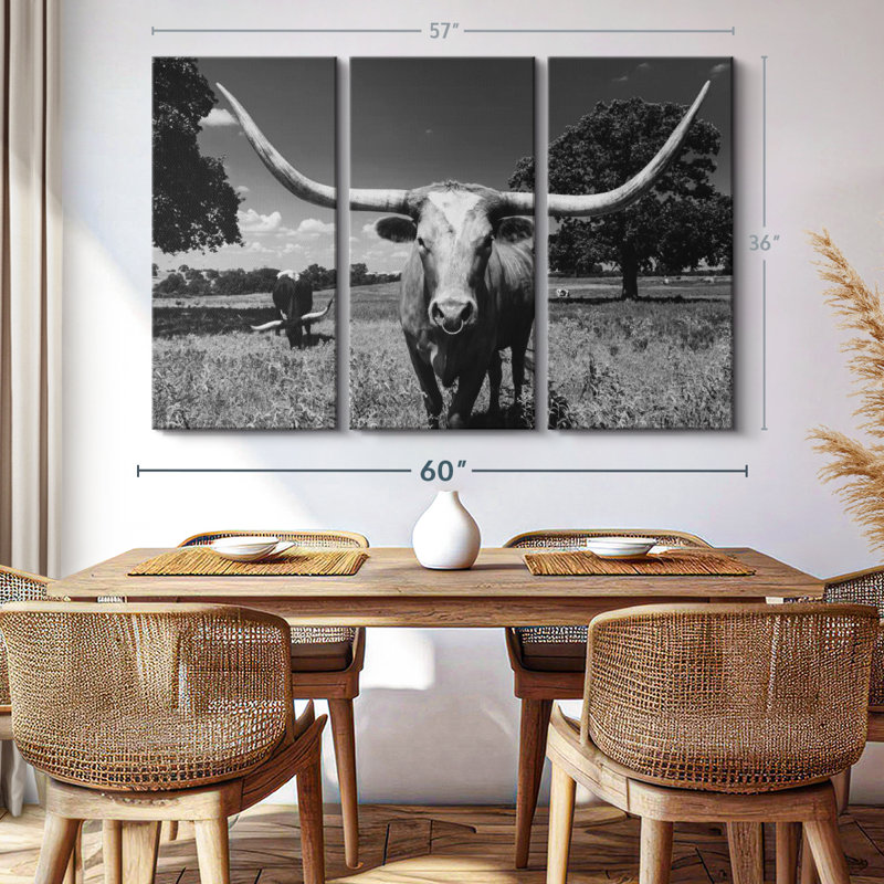 Animal «Majestic Texas Longhorn», reproduction sur toile, H 36 po x l 57 po x P 1,25 po