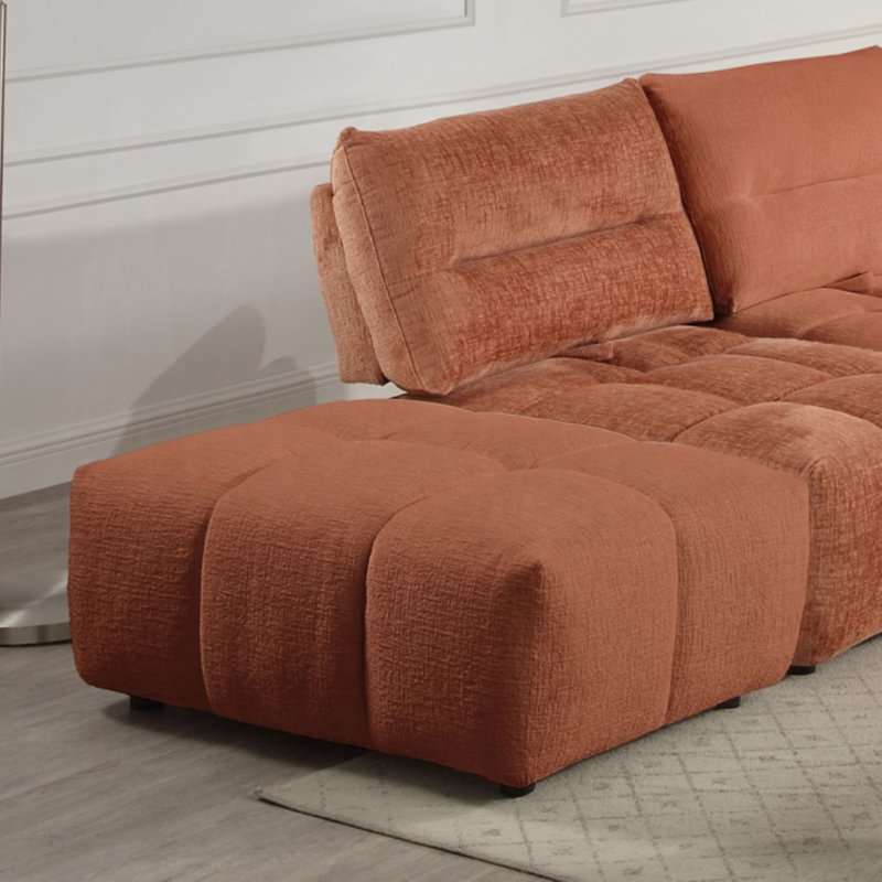 Vergas Ottoman, Coral Red Chenille