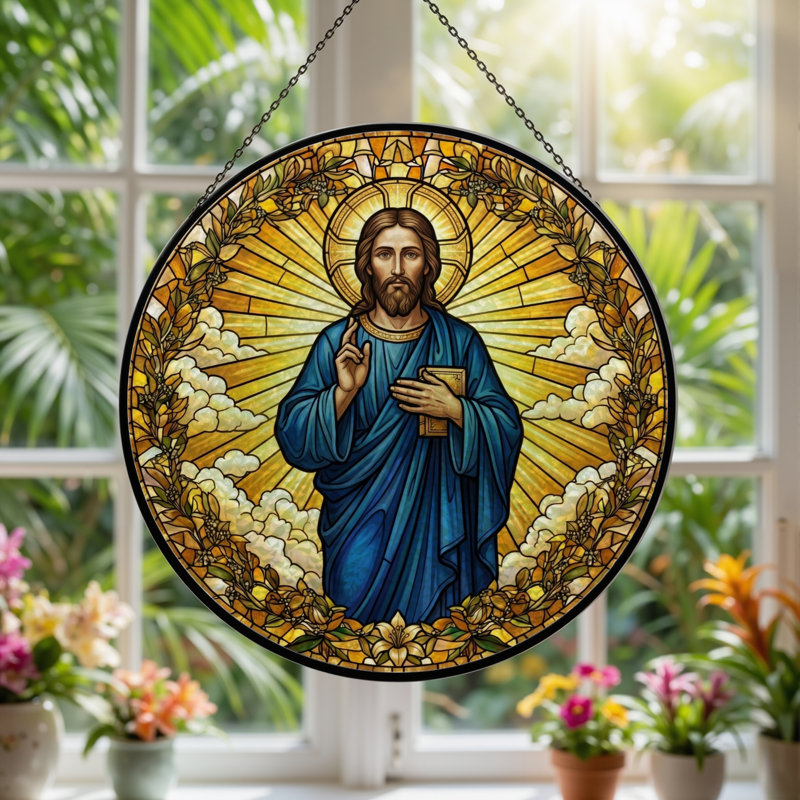Panneau de vitrail Jésus Christ ， 7,8 H, H 7,8 po