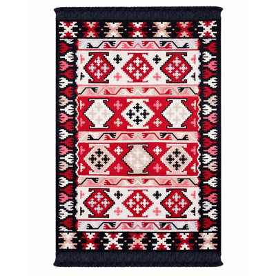 Tapis Bigghome, motifs turcs traditionnels réversibles 4 x 6 lavables à la machine - rouge