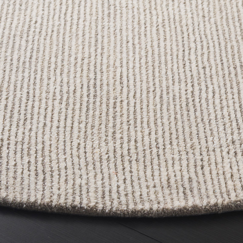 Tapis gris / ivoire en laine / viscose / coton touffeté à la main Masanao, Rond 6 pi