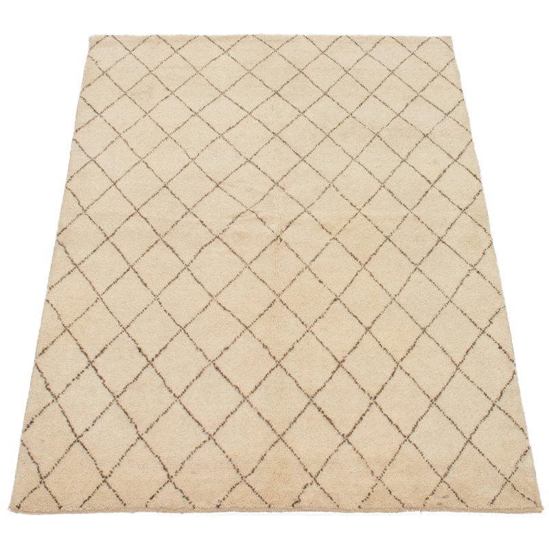 Tapis unique en laine noué à la main style Oushak des années 2010 de 5 pi 3 po x 6 pi 10 po crème Theodora