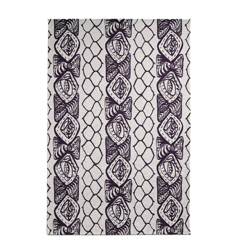 Mauve géométrique/blanc cassé Tapis décoratif, Rectangle 4 pi x 6 pi