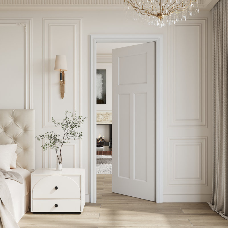 24" x 80" T-Shape Moulded Solid Core Interior Slab Door, White Primed Paint‑Ready Interior Slab Door, w/o Hardware, for Bedroom, Closet, Hallway, Living Room, Pantry & Bathroom, Ideal for Prehung, Barn, Pocket, French & Bifold Door