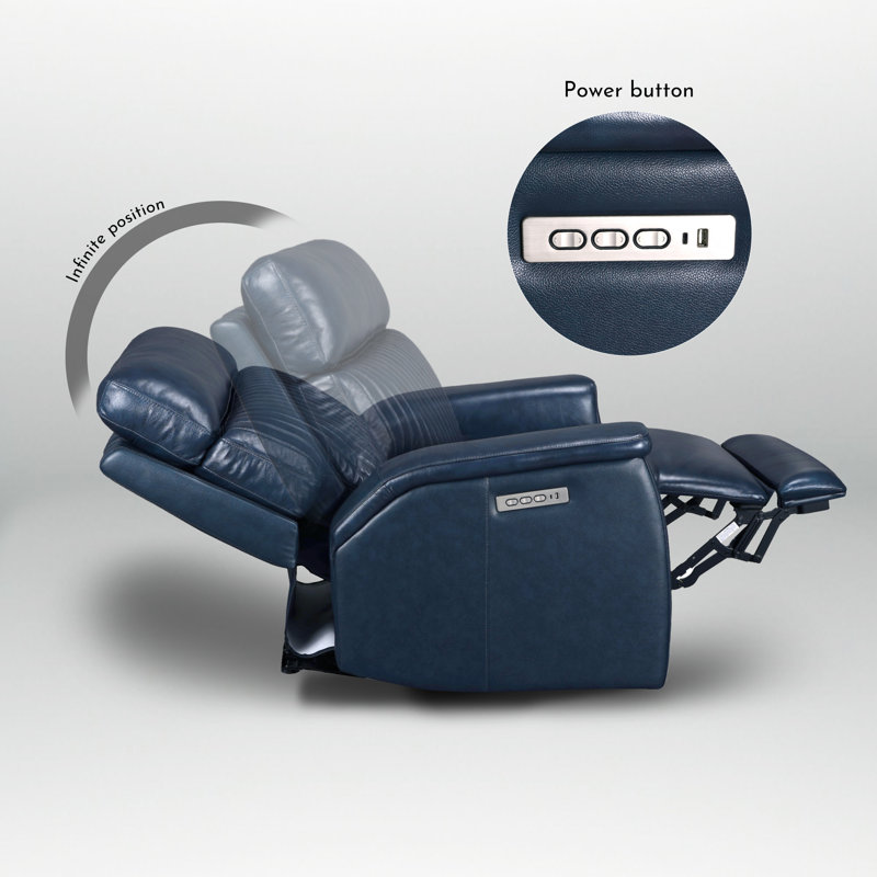 Genuine Leather Zero Gravity Power Motor Recliner Chair with Adjustable Headrest, Navy Blue