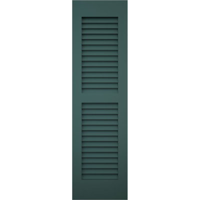 Volets extérieurs Americraft à deux persiennes égales en bois véritable (par paire), 45,7 cm (L) x 213,4 cm (H), avec capuchons de volets en aluminium, vert thermique