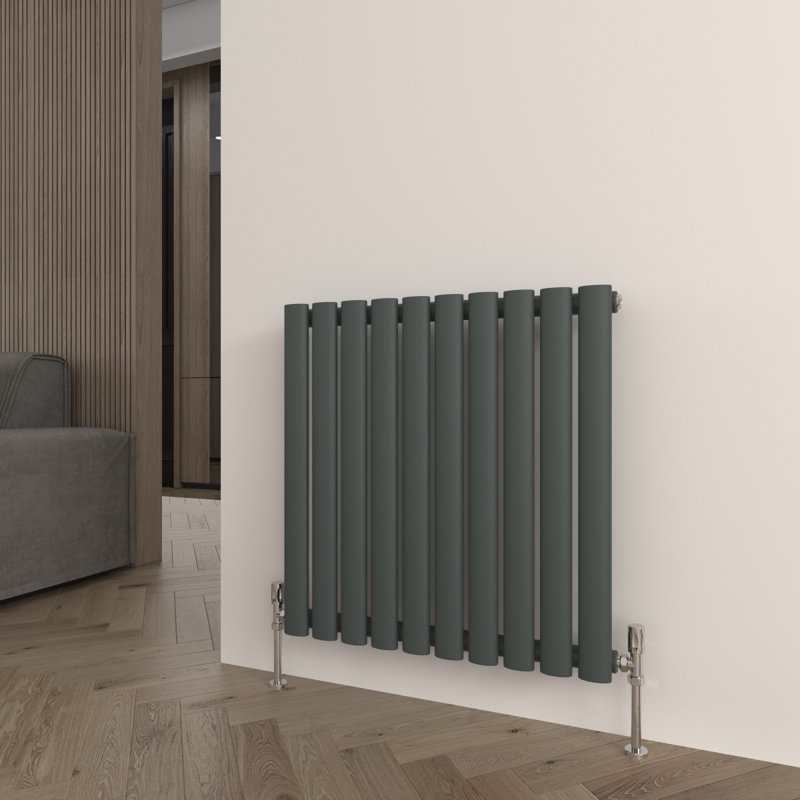 Horizontal Oval Panel Radiators, Grey, 60cm H x 59cm W x 5.6cm D
