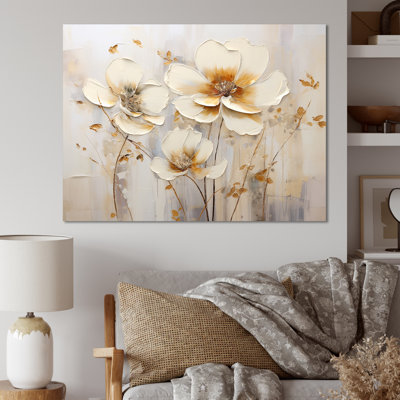 Transitions florales beiges sérénité sur toile